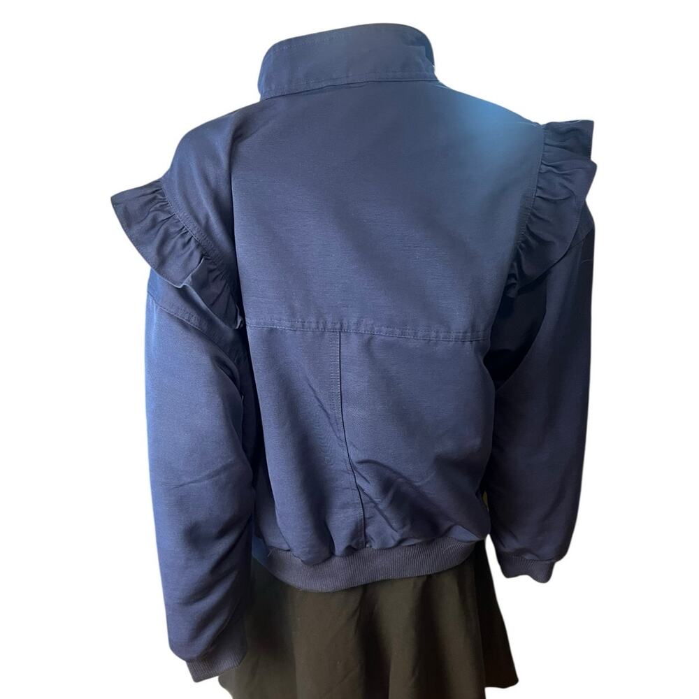 Maeve Anthropologie Navy Ruffle Button Front Bomber Jacket Size Small - Picture 4 of 7